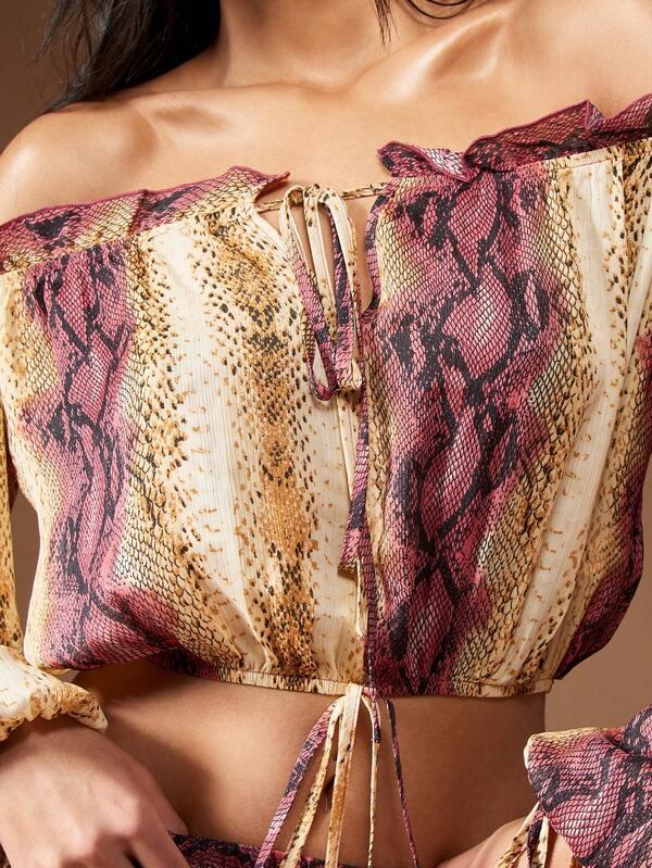 Missguided MISSGUIDED Bohemian Off Shoulder Snake Print Blouse