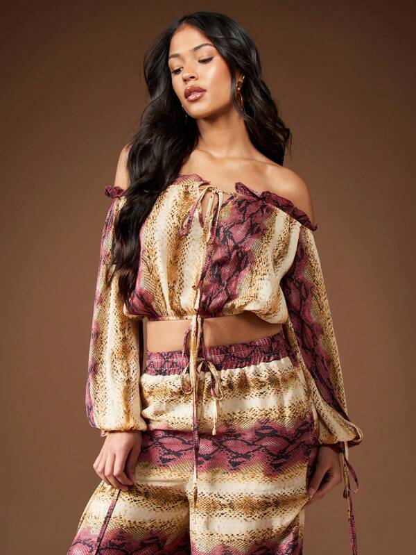 missguided MISSGUIDED Bohemian Off Shoulder Snake Print Blouse