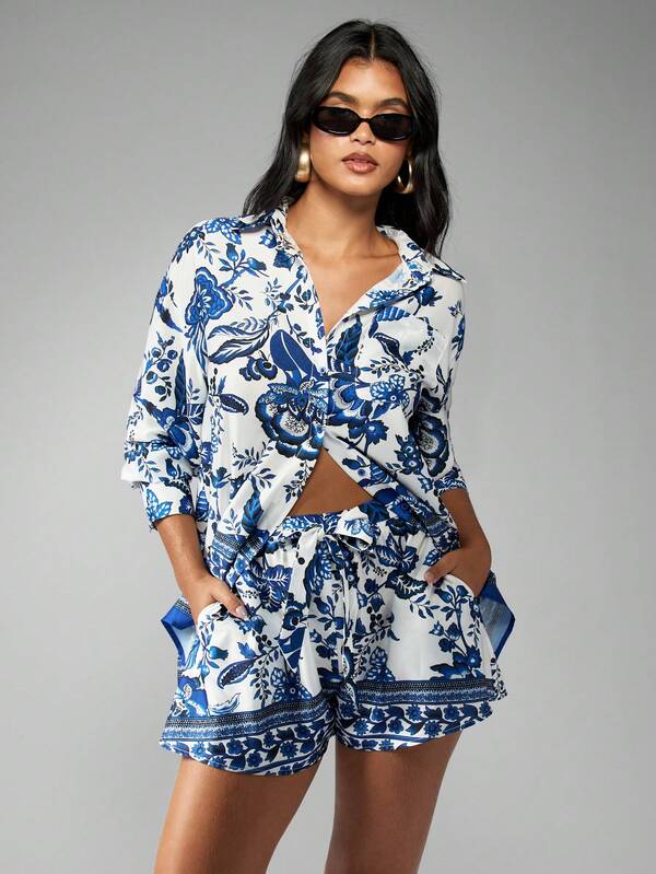 Missguided MISSGUIDED Bohemian Porcelain Print Two-Piece Outfit