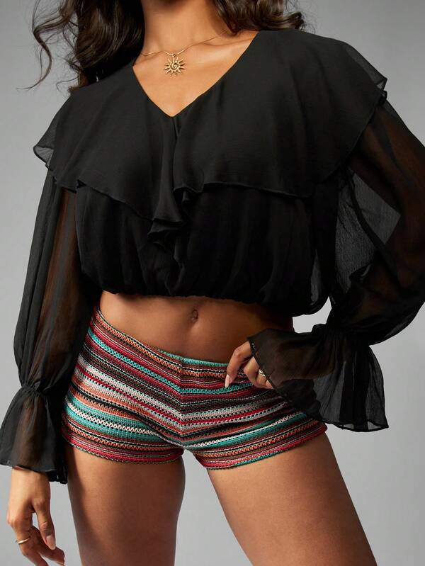 Missguided MISSGUIDED Bohemian Ruffle Long Sleeve Chiffon Blouse