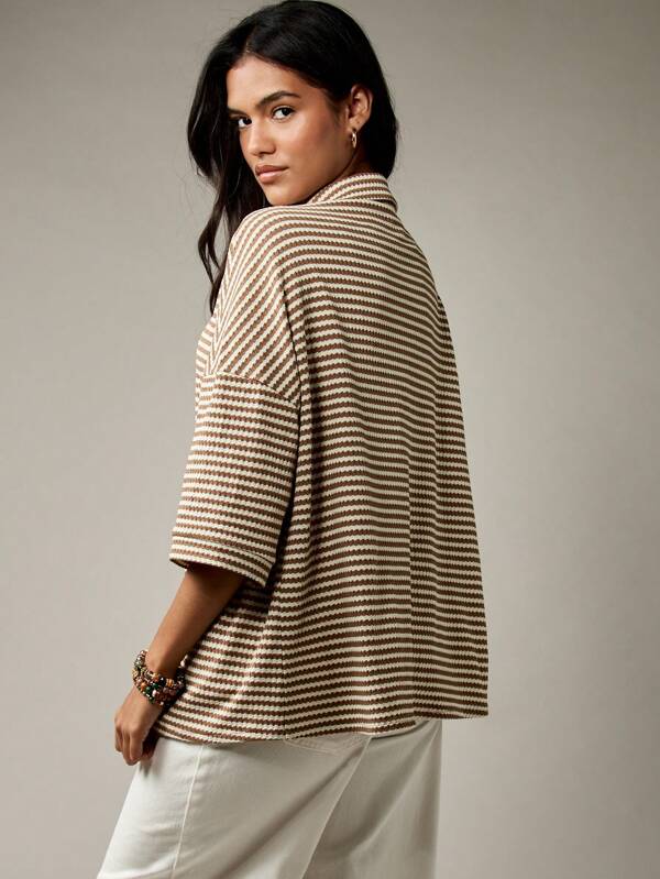 Missguided MISSGUIDED Bohemian Striped Button Down Cropped Blouse