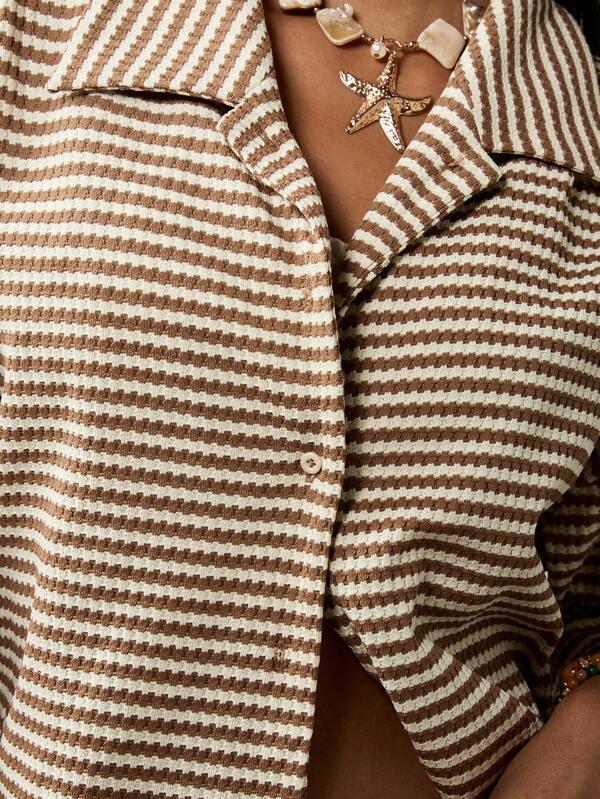 Missguided MISSGUIDED Bohemian Striped Button Down Cropped Blouse