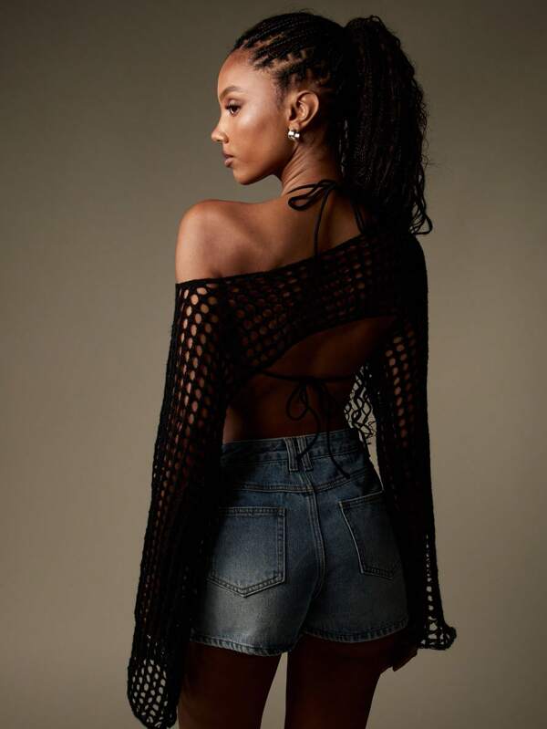 Missguided MISSGUIDED Bohemian Western Grunge Fishnet Crop Sweater