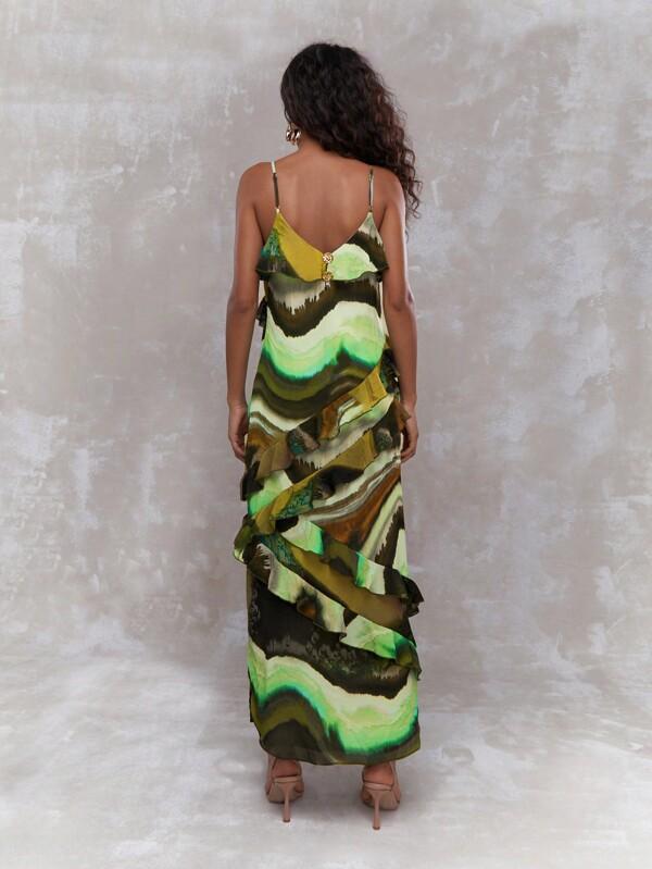 Missguided MISSGUIDED Boho All Over Print Asymmetric Ruffle Detail Cami Maxi Dress
