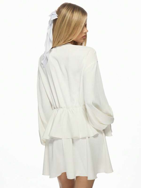 Missguided MISSGUIDED Boho Chic Long Sleeve Ruffle Tie Front Mini Dress