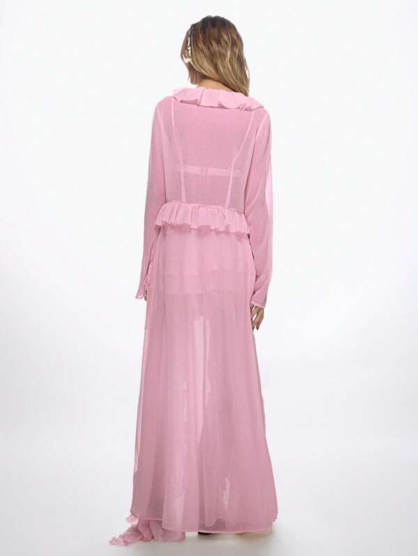 Missguided MISSGUIDED Boho Chiffon Bell Sleeve Ruffle Trim Blouse