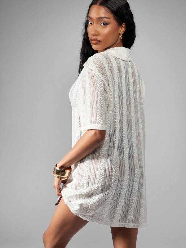 Missguided MISSGUIDED Boho Crochet Button Down Short Sleeve Mini Dress