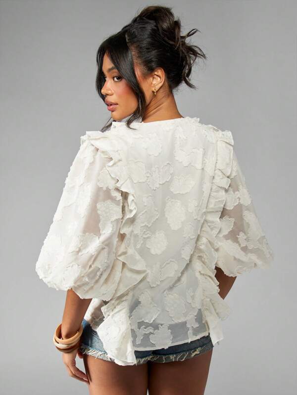 Missguided MISSGUIDED Boho Floral Chiffon Ruffle Puff Sleeve Blouse