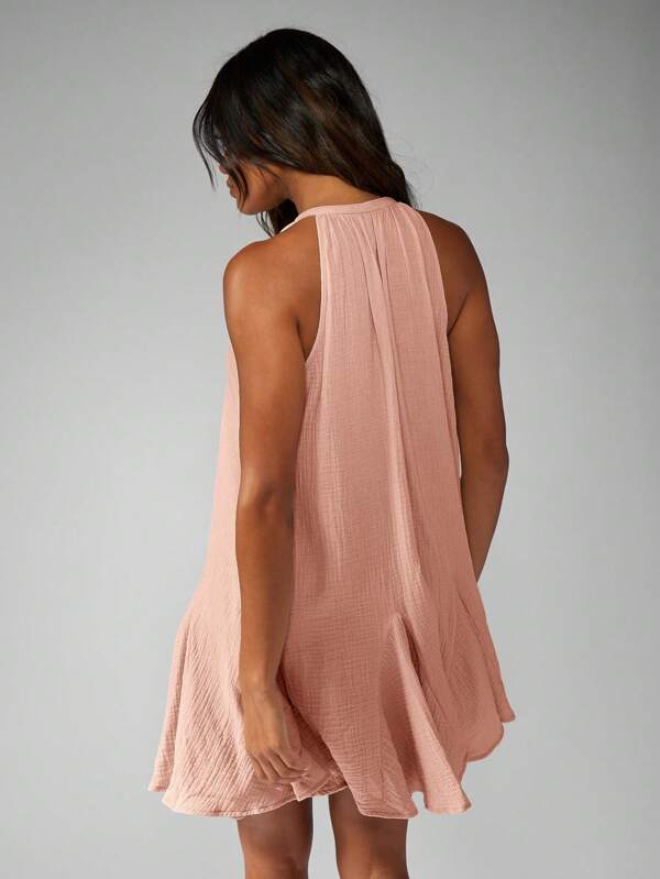 Missguided MISSGUIDED Boho Halter Neck Tie Front Flowy Mini Dress