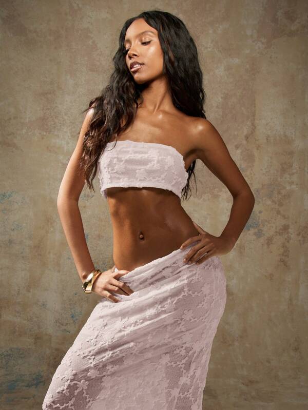 missguided MISSGUIDED Boho Lace Bandeau Strapless Crop Top