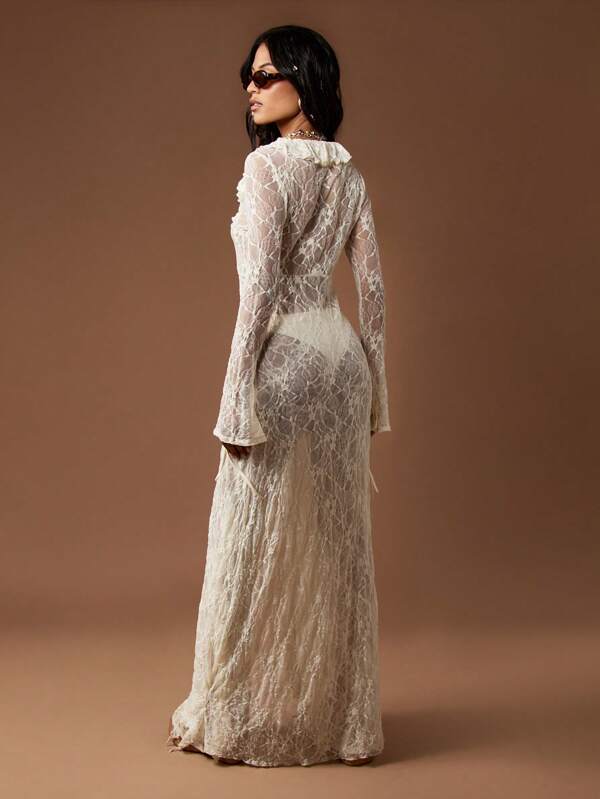 Missguided MISSGUIDED Boho Lace Ruffle Bell Sleeve Women Blouse