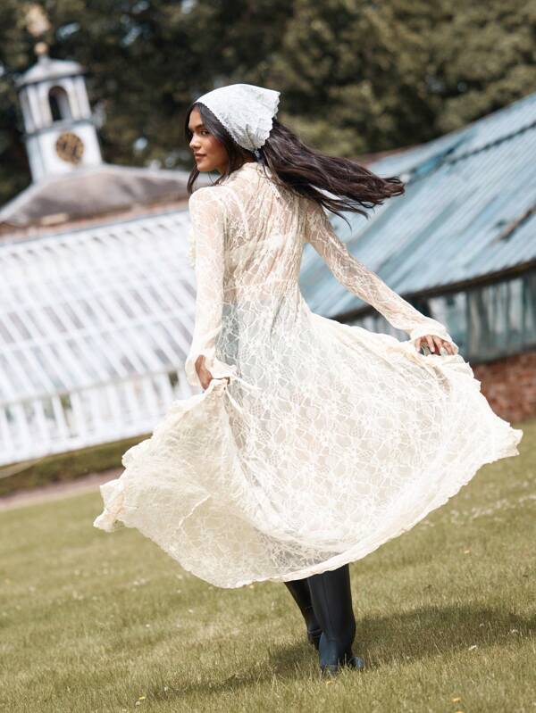 missguided MISSGUIDED Boho Lace Ruffle Bell Sleeve Women Blouse