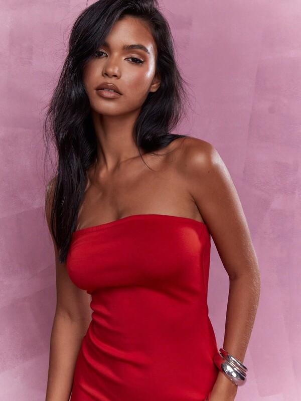 Missguided MISSGUIDED Boho Long Ruffle Hem Bandeau Maxi Dress