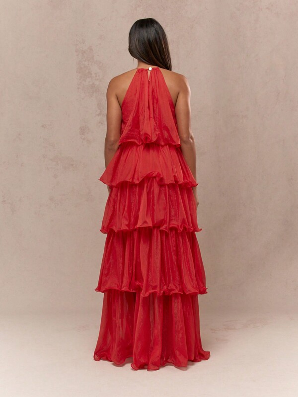 Missguided MISSGUIDED Boho Metal Threading Tiered Ruffle Detail Halter Neck Maxi Dress