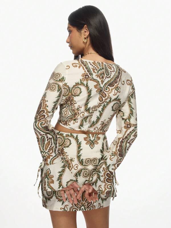 Missguided MISSGUIDED Boho Paisley Print Crop Top Mini Skirt Two-Piece Set