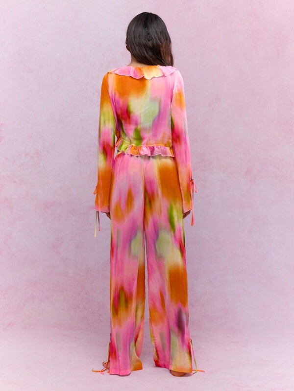 Missguided MISSGUIDED Boho Printed Ruffle Flared Two Piece Co-Ord Set