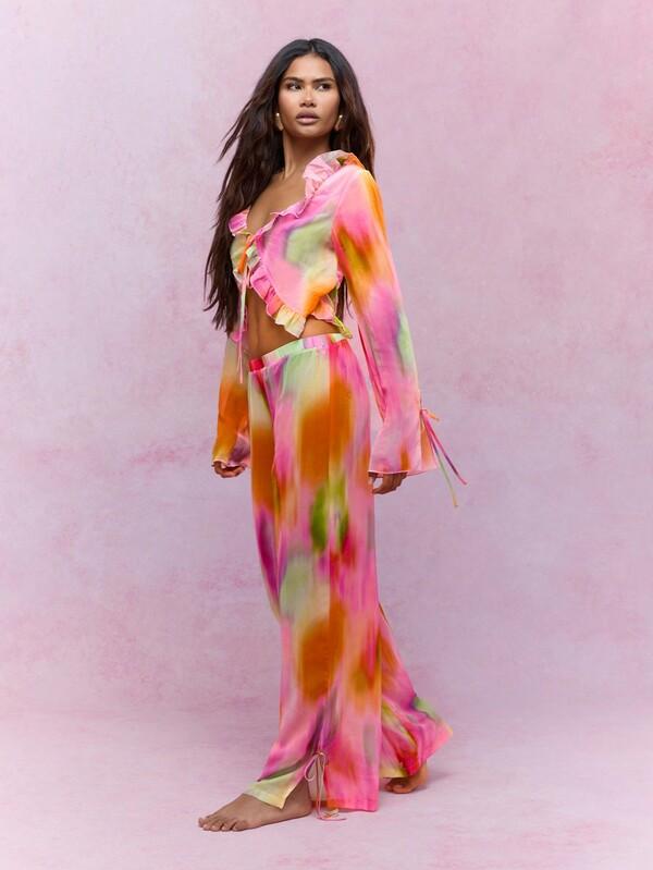 Missguided MISSGUIDED Boho Printed Ruffle Flared Two Piece Co-Ord Set