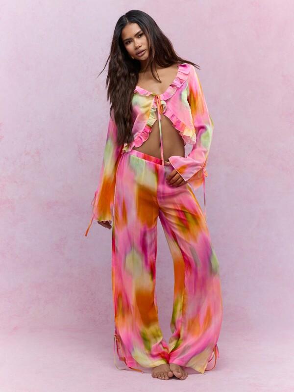 missguided MISSGUIDED Boho Printed Ruffle Flared Two Piece Co-Ord Set
