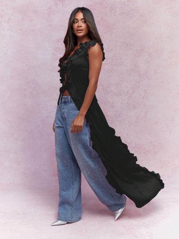 Missguided MISSGUIDED Boho Ruffle Sleeveless Butterfly Style Top