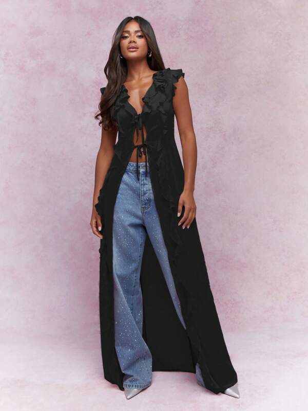 missguided MISSGUIDED Boho Ruffle Sleeveless Butterfly Style Top