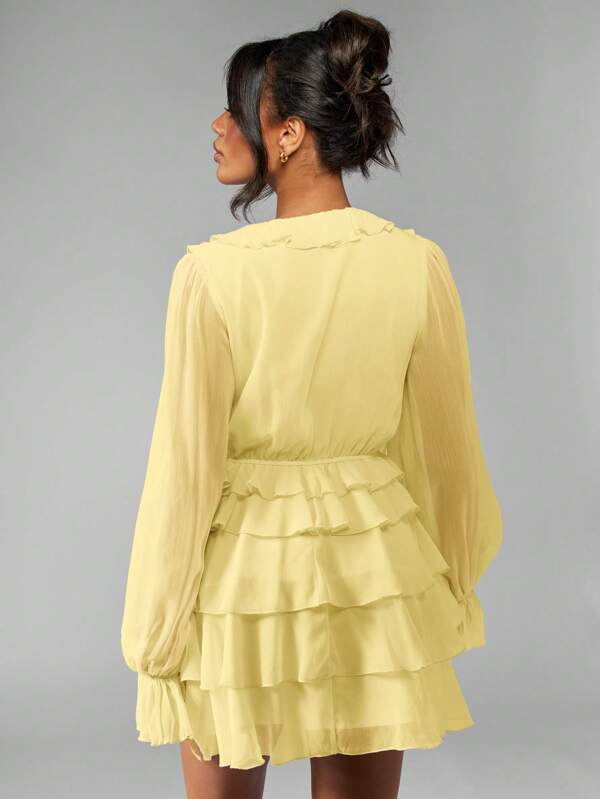 Missguided MISSGUIDED Boho Ruffle Tiered Chiffon Mini Dress Balloon Long Sleeve