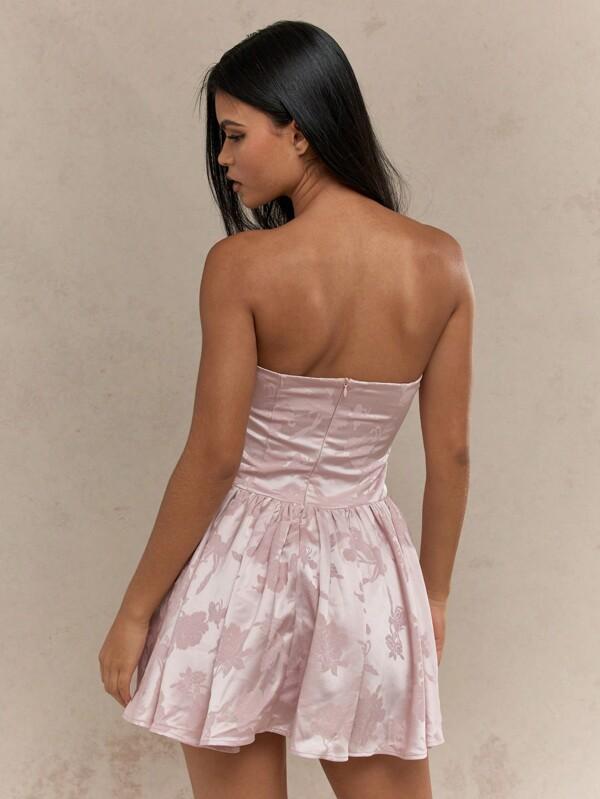 Missguided MISSGUIDED Boho Satin Lace Up Corset Detail Ruffled Hem Bandeau Dress