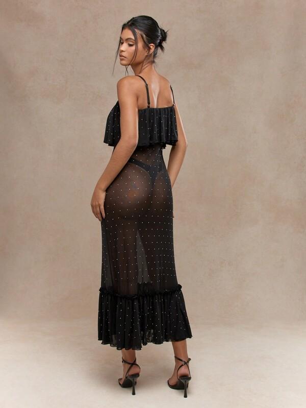 Missguided MISSGUIDED Boho Sheer Polka Dot Ruffle Hem And Bust Detail Cami Maxi Dress