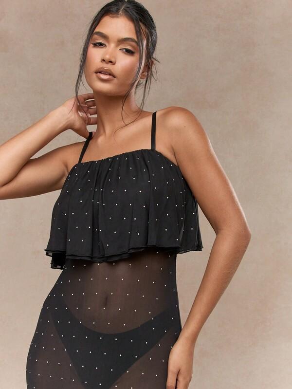 Missguided MISSGUIDED Boho Sheer Polka Dot Ruffle Hem And Bust Detail Cami Maxi Dress