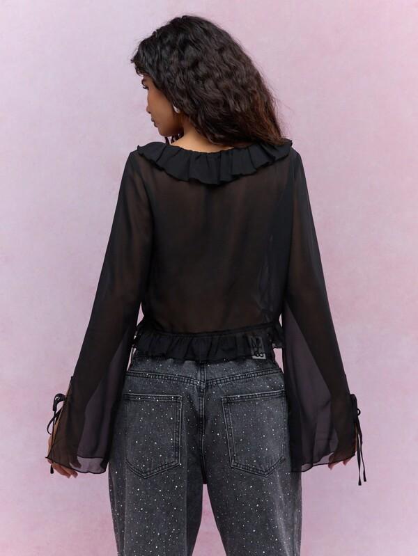 Missguided MISSGUIDED Boho Sheer Ruffle Detail Blouse With Tying