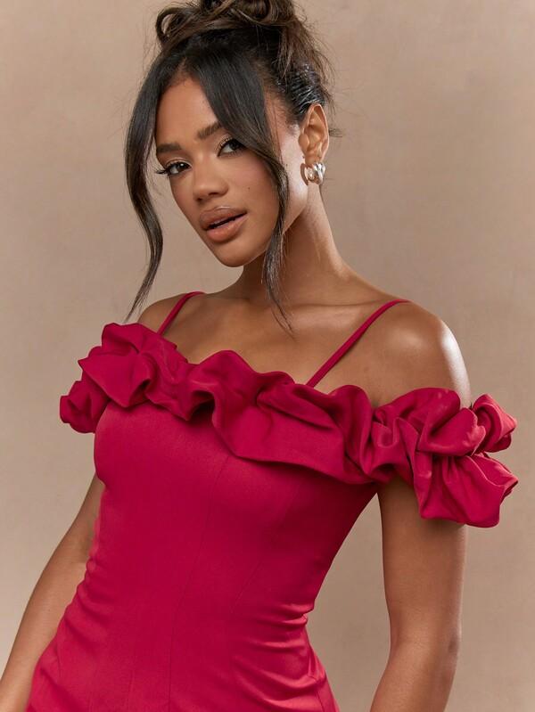 Missguided MISSGUIDED Boho Tailored Balloon Ruffle Spaghetti Strap Pleat Stitch Tulip Mini Dress