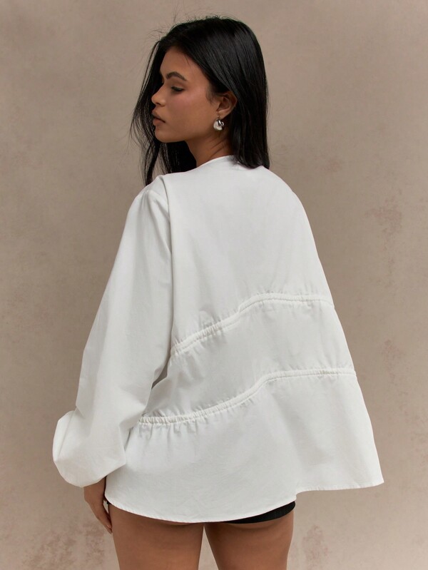Missguided MISSGUIDED Boho Tiered Ruched Balloon Long Sleeves Blouse Butterfly Style Top