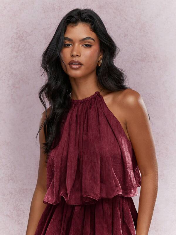 Missguided MISSGUIDED Boho Tiered Ruffle Halter Neck Mini Dress