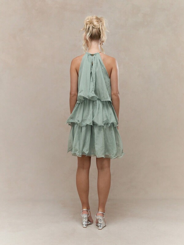 Missguided MISSGUIDED Boho Tiered Ruffle Halter Neck Mini Dress Cute Sundress