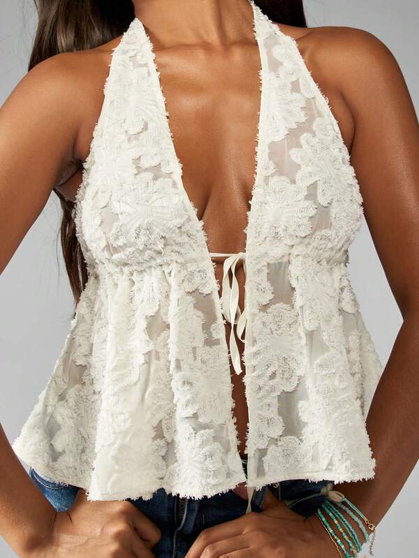 Missguided MISSGUIDED Boho Western Crochet Halter Women Tops