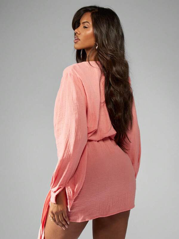 Missguided MISSGUIDED Boho Wrap Mini Dress With Knot Front And Balloon Sleeves