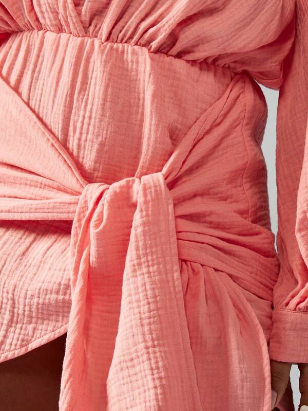 Missguided MISSGUIDED Boho Wrap Mini Dress With Knot Front And Balloon Sleeves
