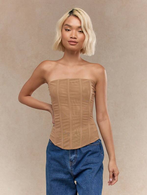 missguided MISSGUIDED Boned Mesh Corset Bandeau Top