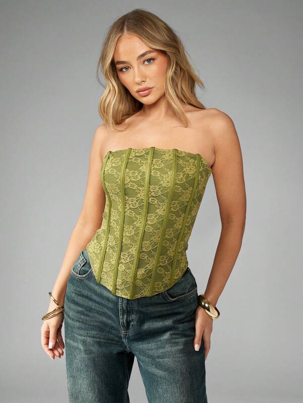 Missguided MISSGUIDED Boning Structure Floral Embroidery Lace Corset Top
