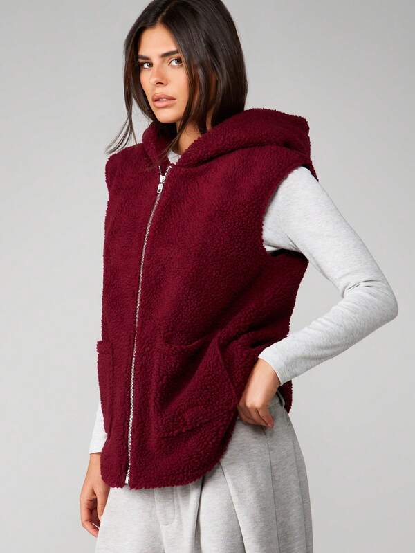 Missguided MISSGUIDED Borg Sherpa Hooded Gilet With Zip