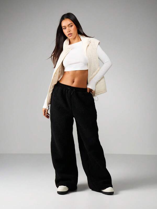 Missguided MISSGUIDED Borg Wide Leg Joggers With Elastic Waist