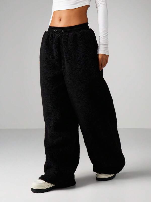 missguided MISSGUIDED Borg Wide Leg Joggers With Elastic Waist