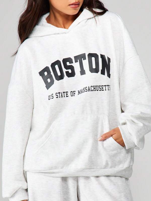 Missguided MISSGUIDED Boston Hoodie With Drawstring And Front Pocket