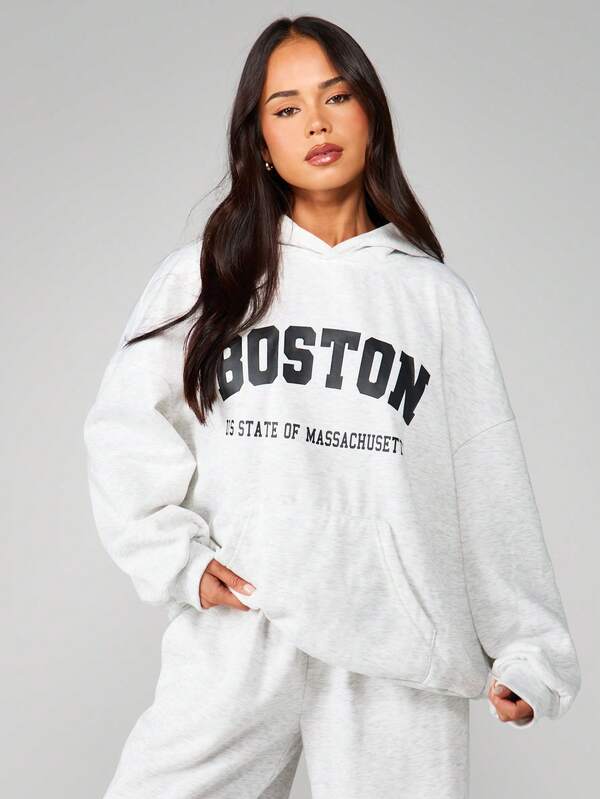 missguided MISSGUIDED Boston Hoodie With Drawstring And Front Pocket