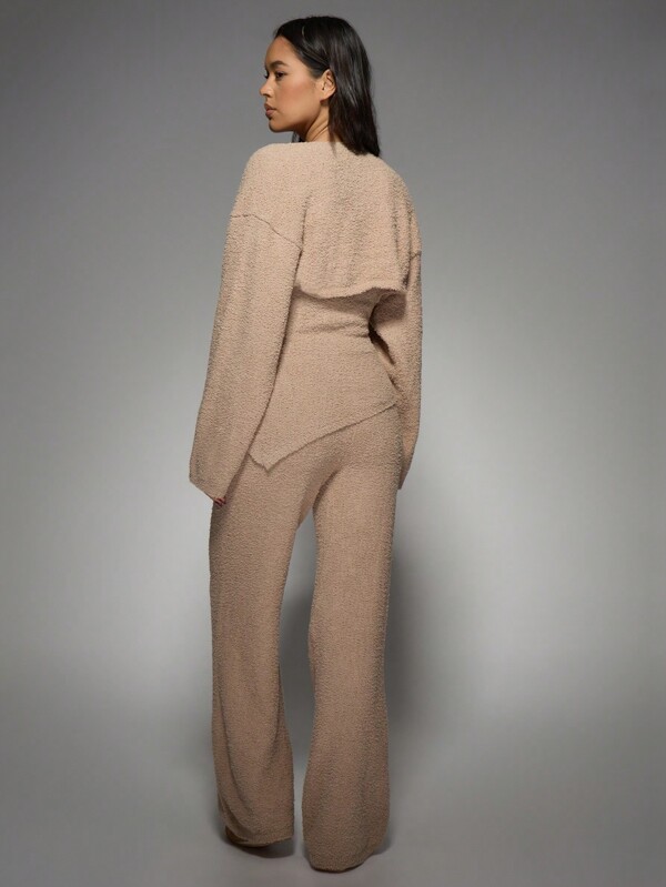 Missguided MISSGUIDED Boucle Knit Bandeau Top With Wide Leg Palazzo Pants