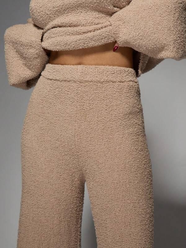 Missguided MISSGUIDED Boucle Knit Bandeau Top With Wide Leg Palazzo Pants
