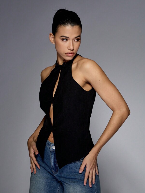missguided MISSGUIDED Bow Front Cut Out Waistcoat Top