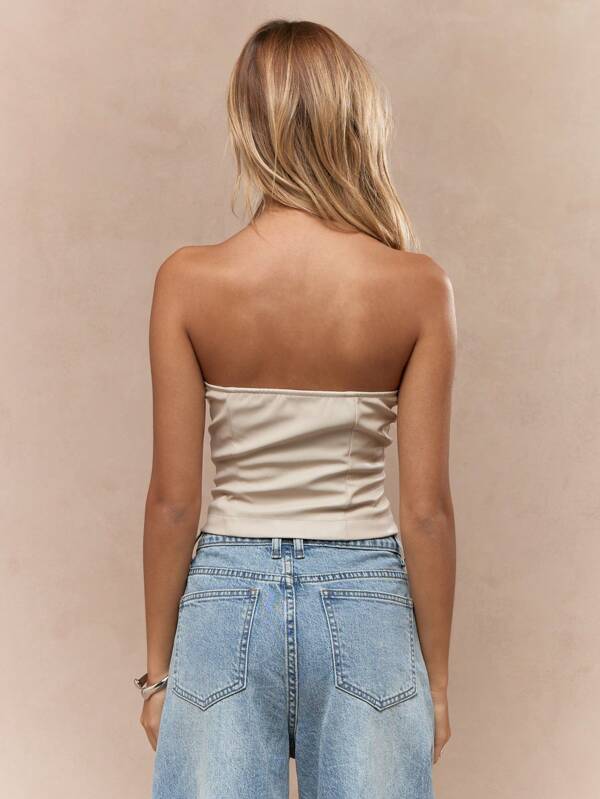 Missguided MISSGUIDED Bow Front Strapless Bandeau Crop Top