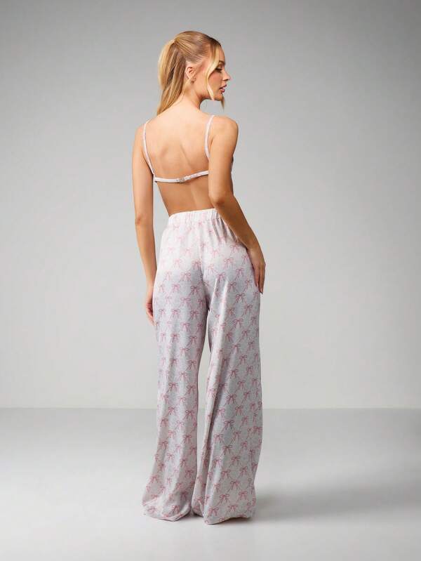 Missguided MISSGUIDED Bow Print Bralette And Trouser Set