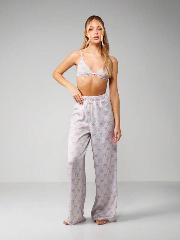 missguided MISSGUIDED Bow Print Bralette And Trouser Set