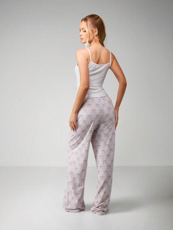 Missguided MISSGUIDED Bow Print Cami Tank With Elastic Pants